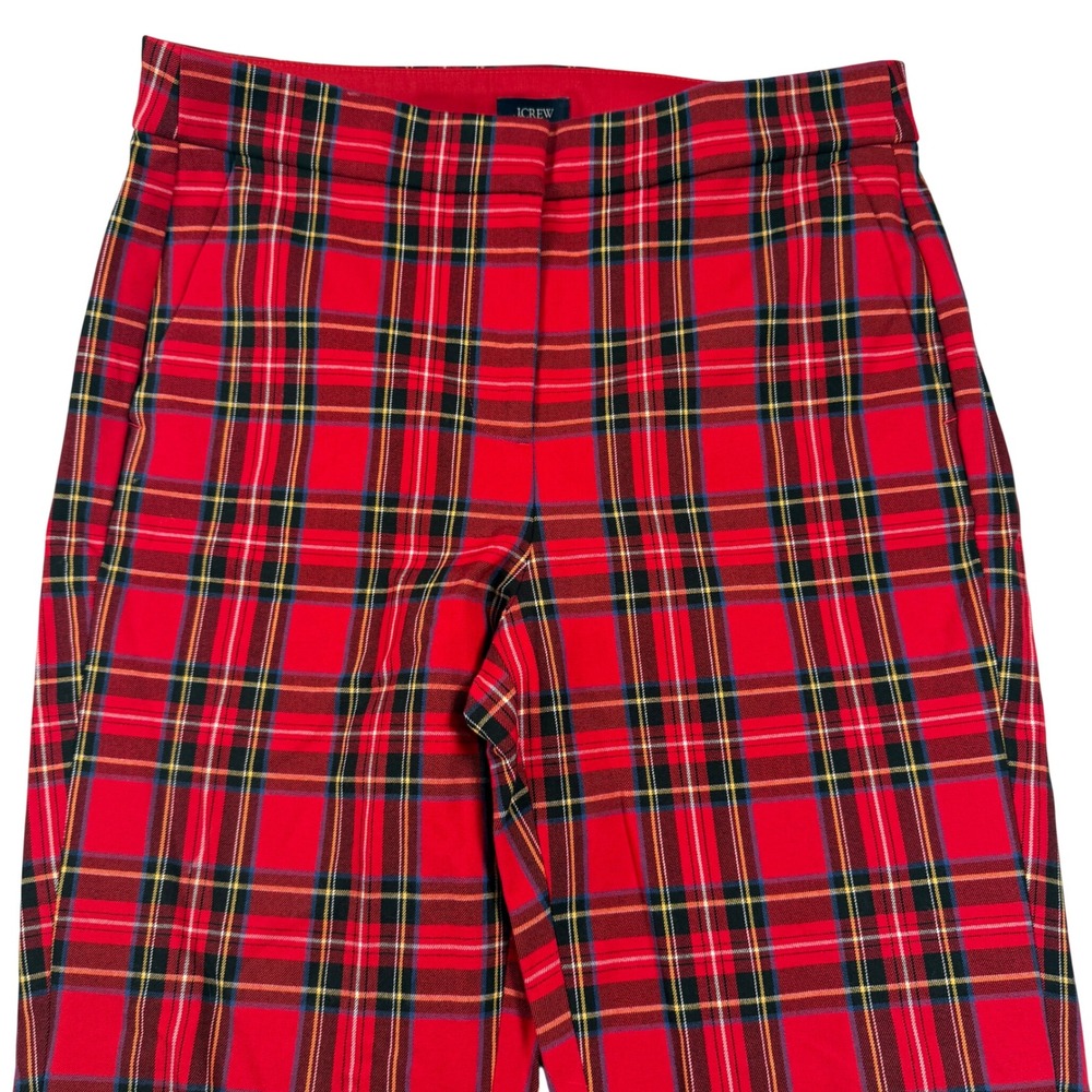 J Crew Tartan Plaid Straight Pant Women 6 Red Cotton Blend Cropped Holiday BU806